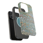 Green, Blue, + White Marbled Peacock - Dual Layer MAG SAFE Phone Case