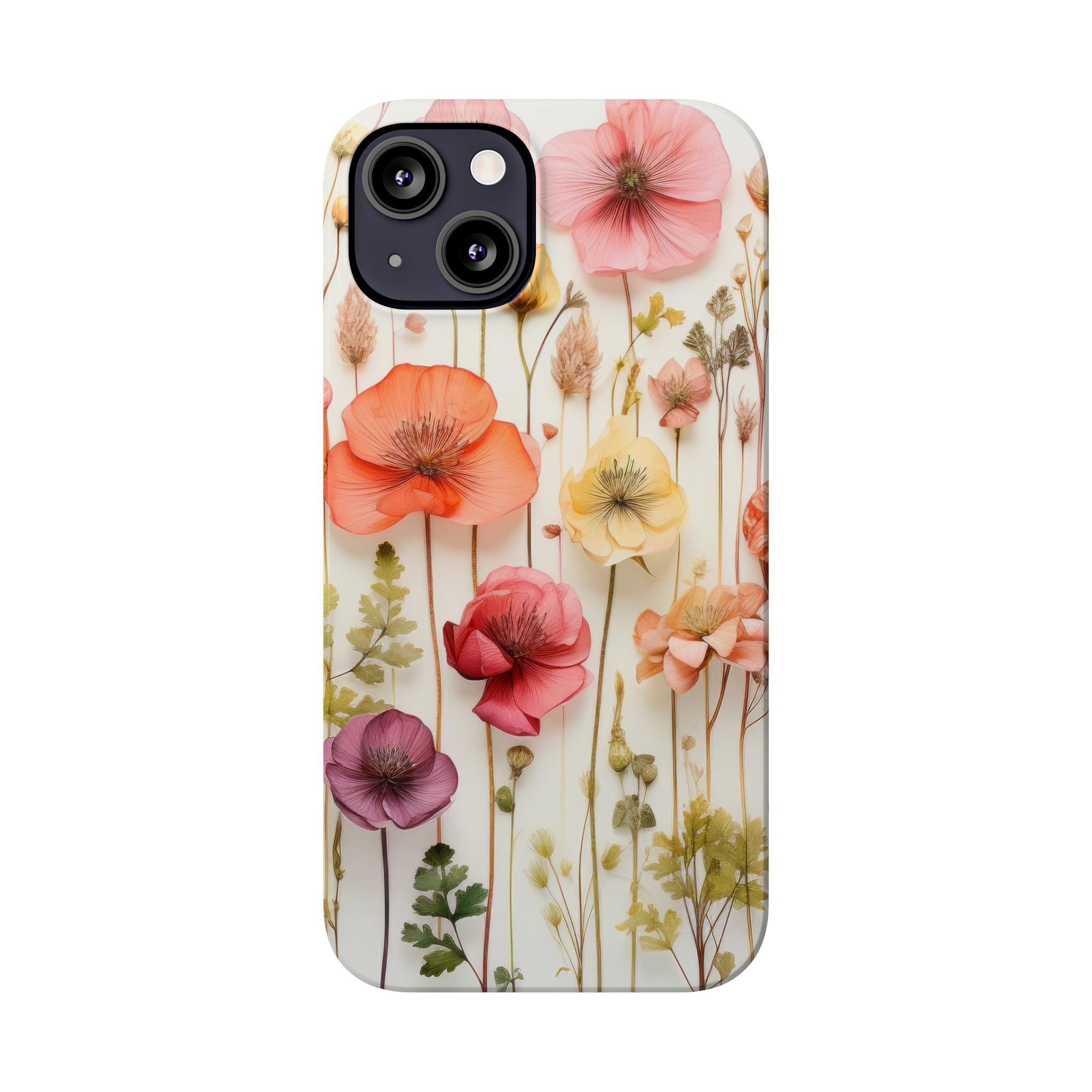 Slim Phone Case - Pink Floral Pressed Flowers iPhone 17 and Other Sizes - Glossy Finish