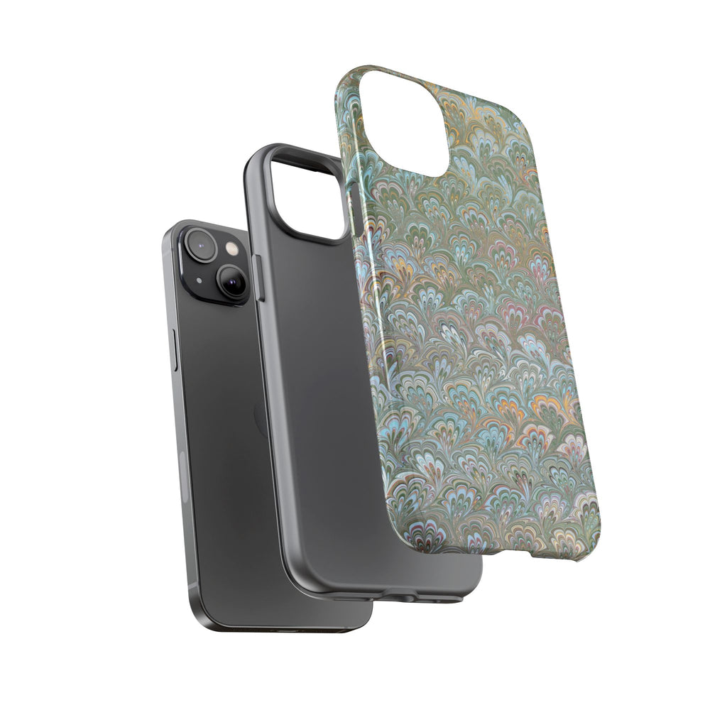 Blue and Green Feather Marbled Phone Case — Dual Layer - Tough Protective Phone Cover
