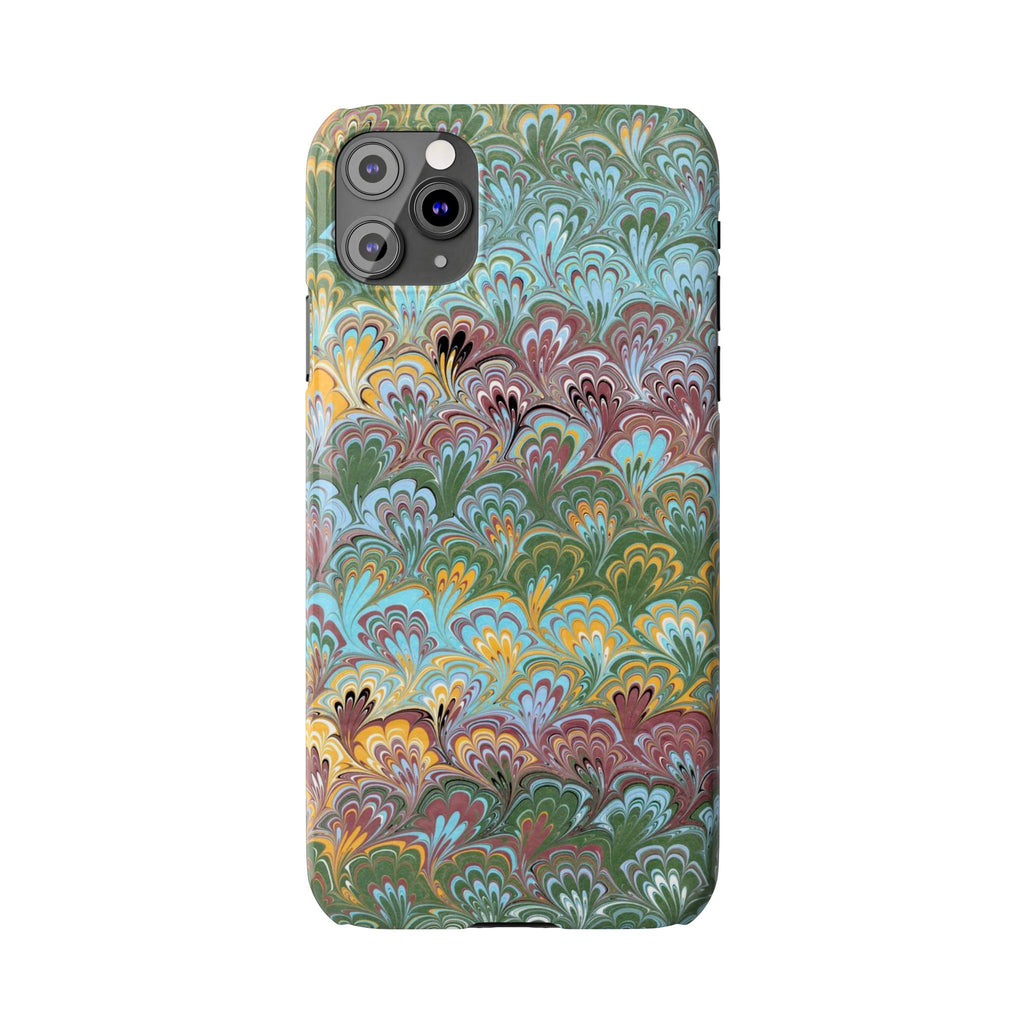Phone Case with Design from Italy - Marbled "Peacock" Design, Green, Blue, Multi-Color Slim Phone Cases