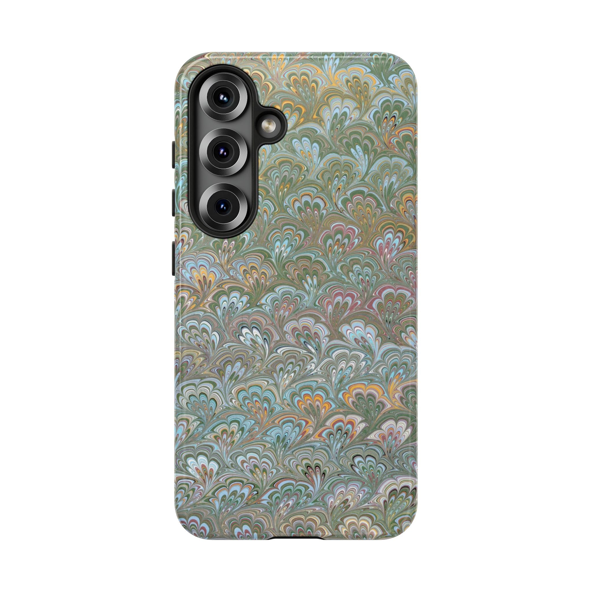 Blue and Green Feather Marbled Phone Case — Dual Layer - Tough Protective Phone Cover
