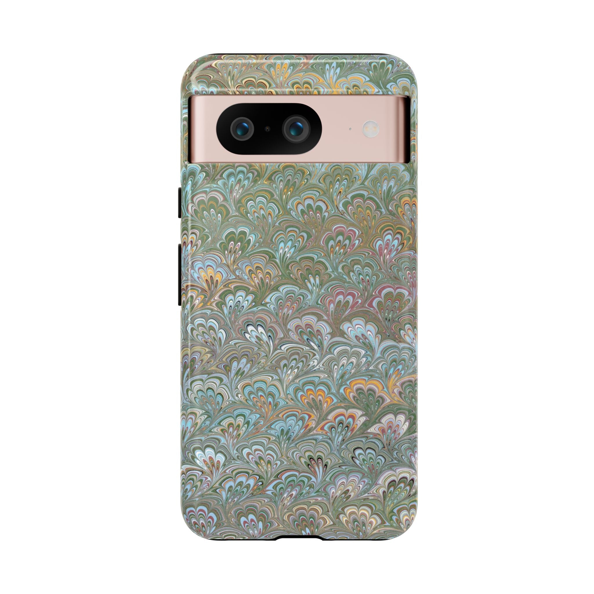 Blue and Green Feather Marbled Phone Case — Dual Layer - Tough Protective Phone Cover