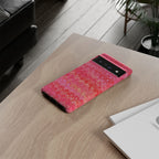 Pink and Gold Marbled Peacock Durable Phone Case - Olive Green and Brown - Matte or Glossy