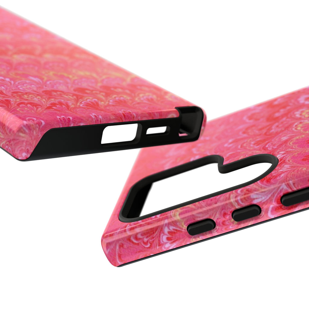 Pink and Gold Marbled Peacock Durable Phone Case - Olive Green and Brown - Matte or Glossy