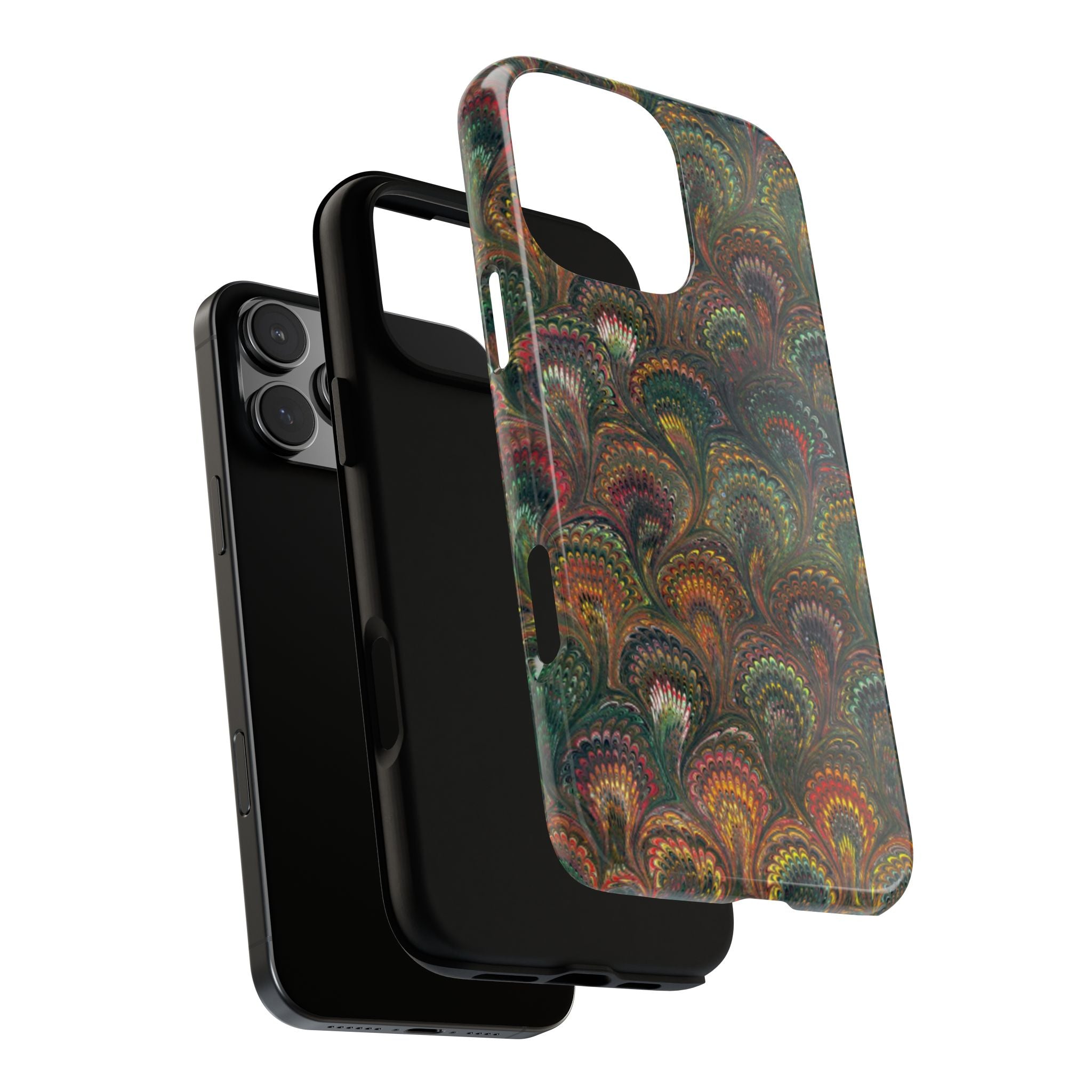 Multi-Color Greens + Reds Feather Vintage Italian Marble Design - Dual Layer Phone Cases