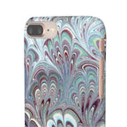 Marbled Feather Blue, White + Burgundy Swirl - Single Layer Slim Phone Case