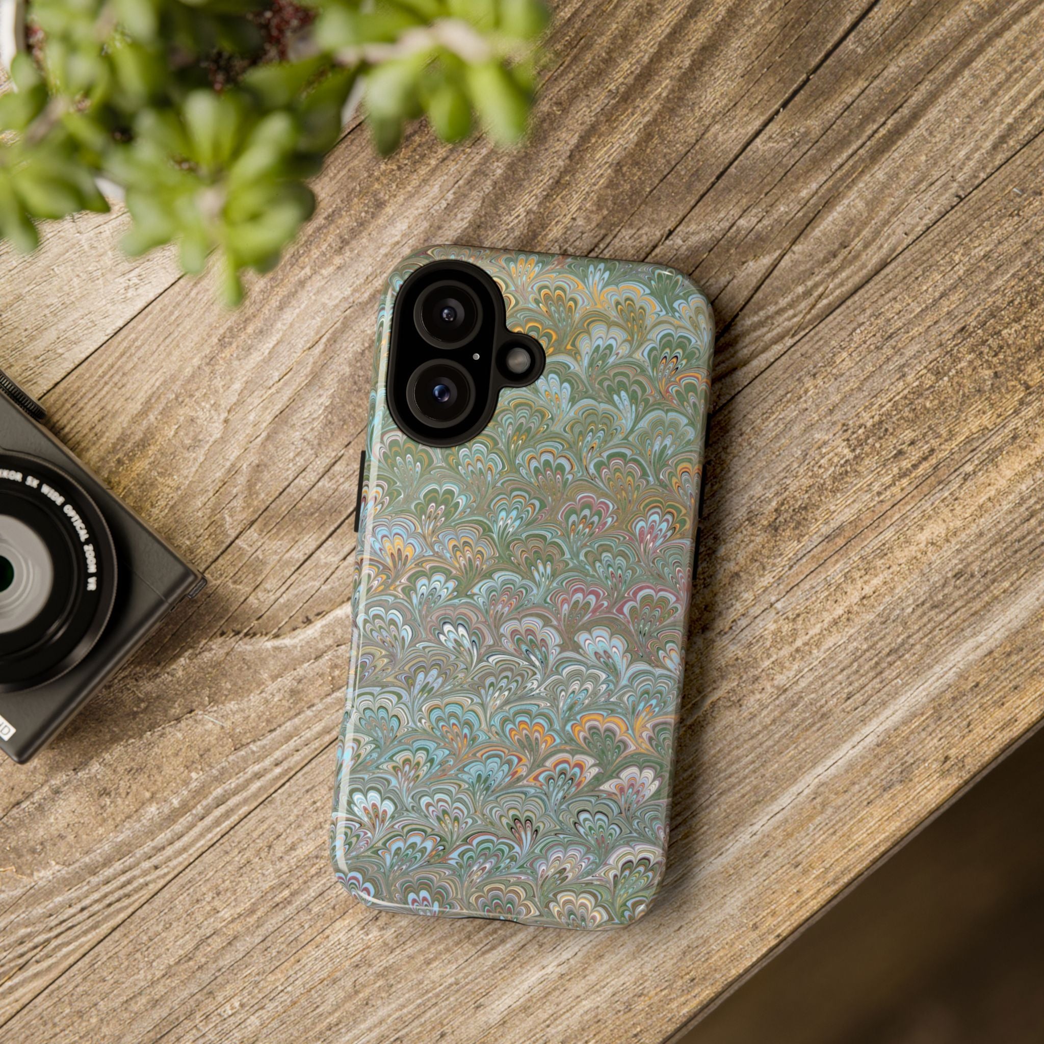 Blue and Green Feather Marbled Phone Case — Dual Layer - Tough Protective Phone Cover