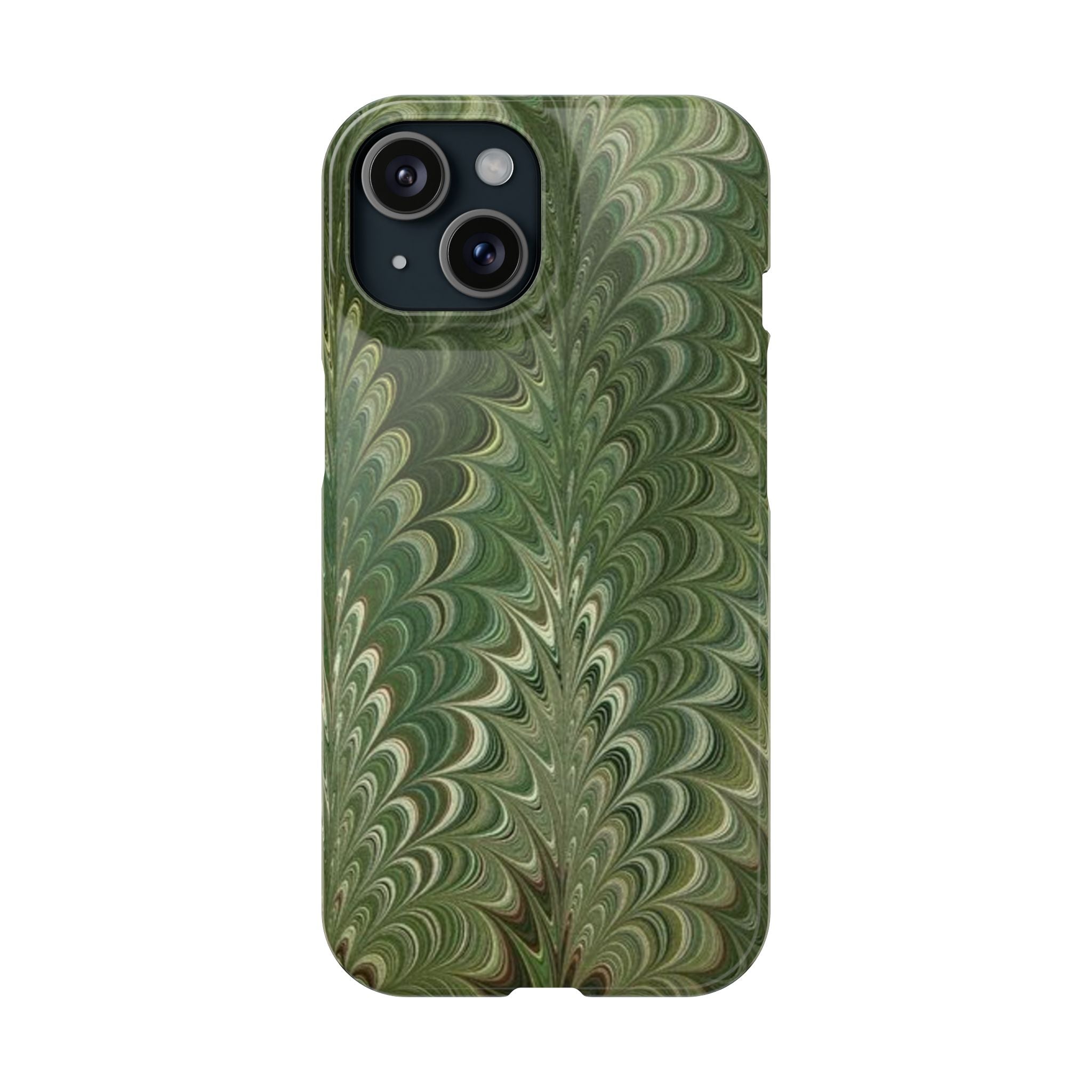 Green Marbled Slim Phone Case — Botanical Swirl Pattern Slim Case