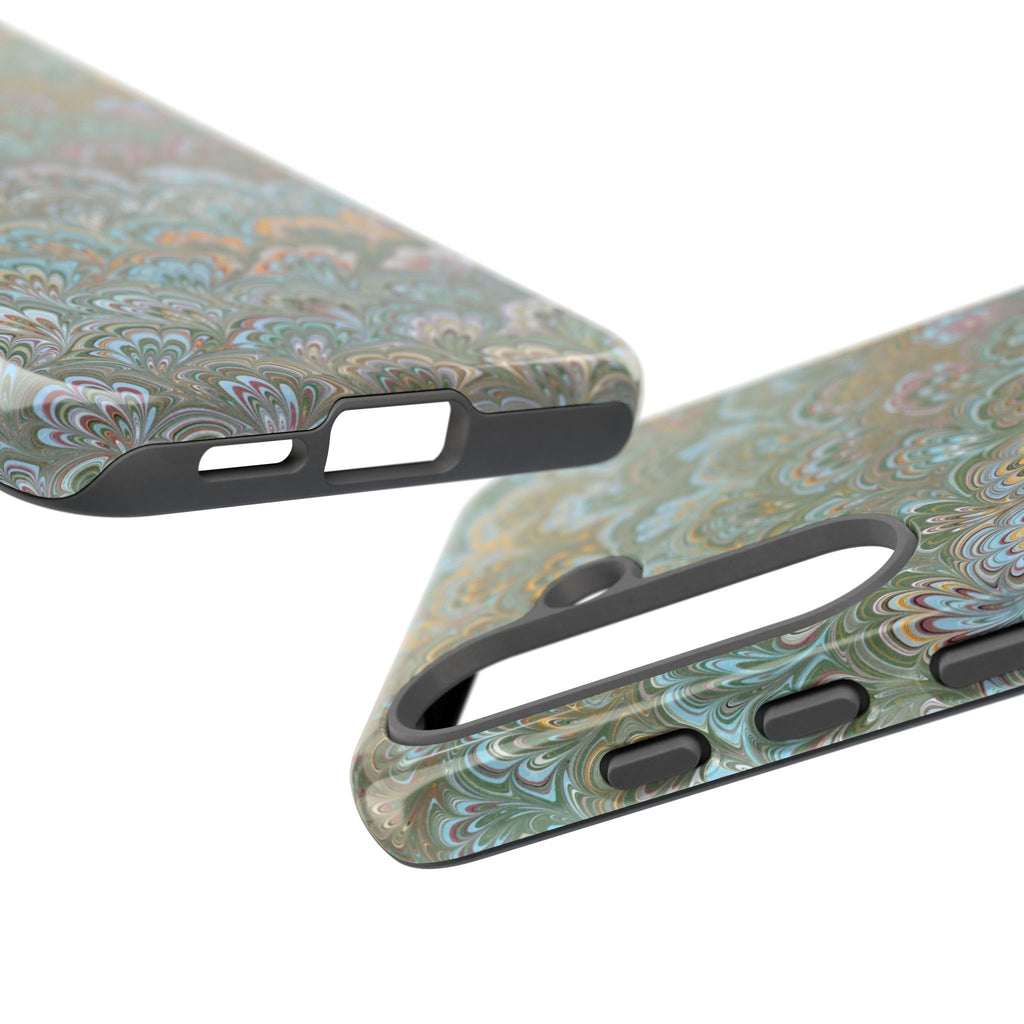 Blue and Green Feather Marbled Phone Case — Dual Layer - Tough Protective Phone Cover