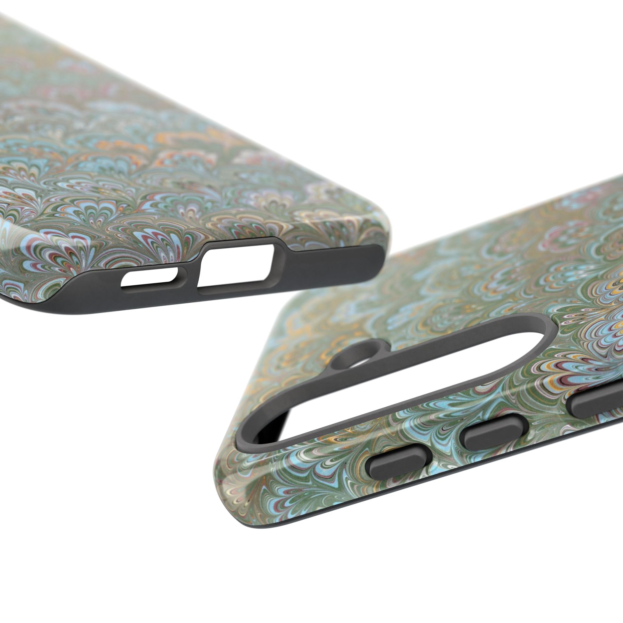 Blue and Green Feather Marbled Phone Case — Dual Layer - Tough Protective Phone Cover
