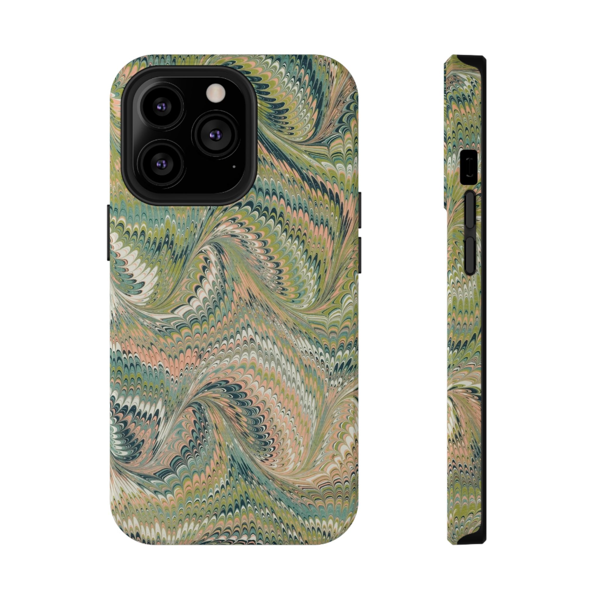 Marbled Swirl Pink and Green Impact-Resistant Phone Case for Apple + Samsung