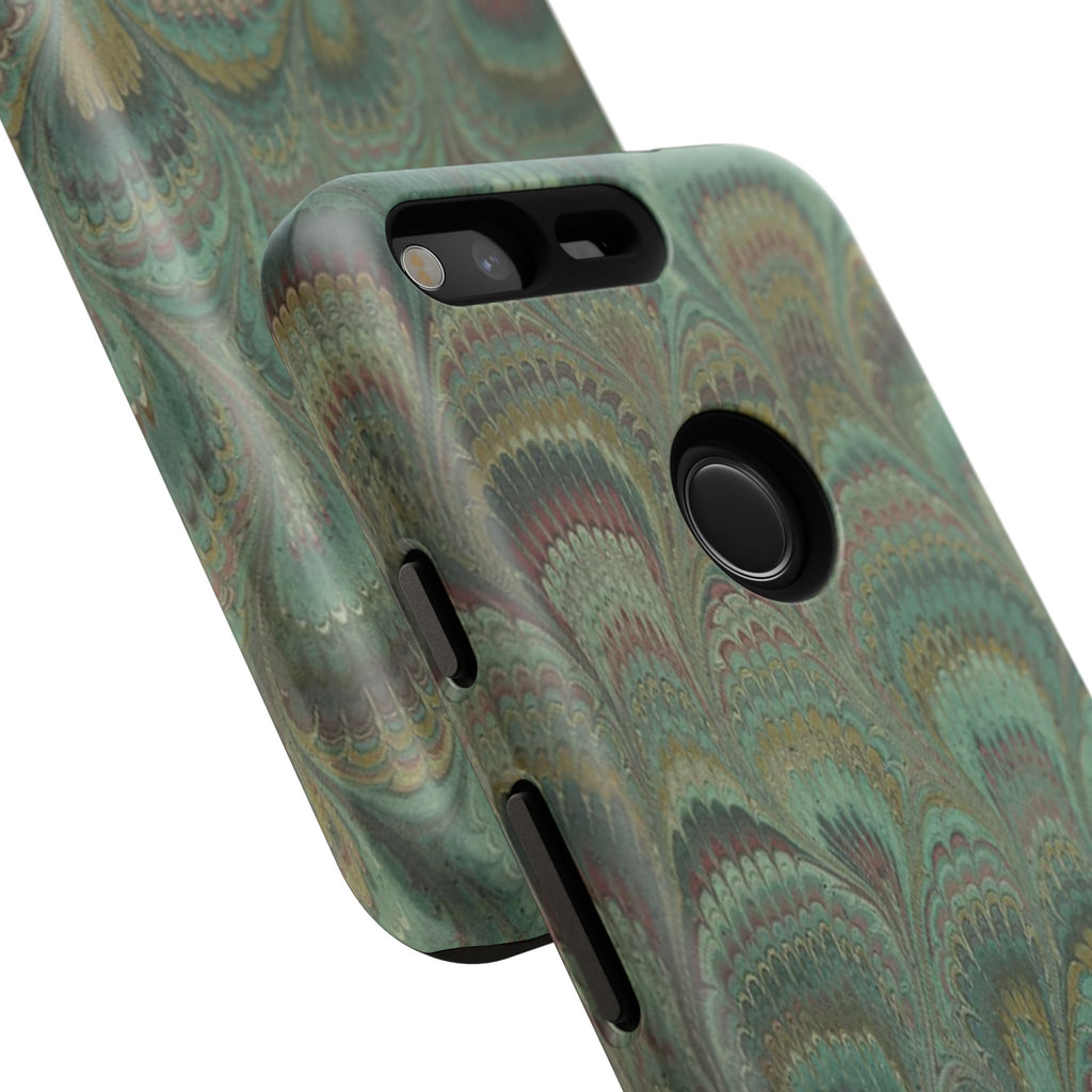 Marbled Peacock Durable Phone Case - Olive Green and Brown - Matte or Glossy