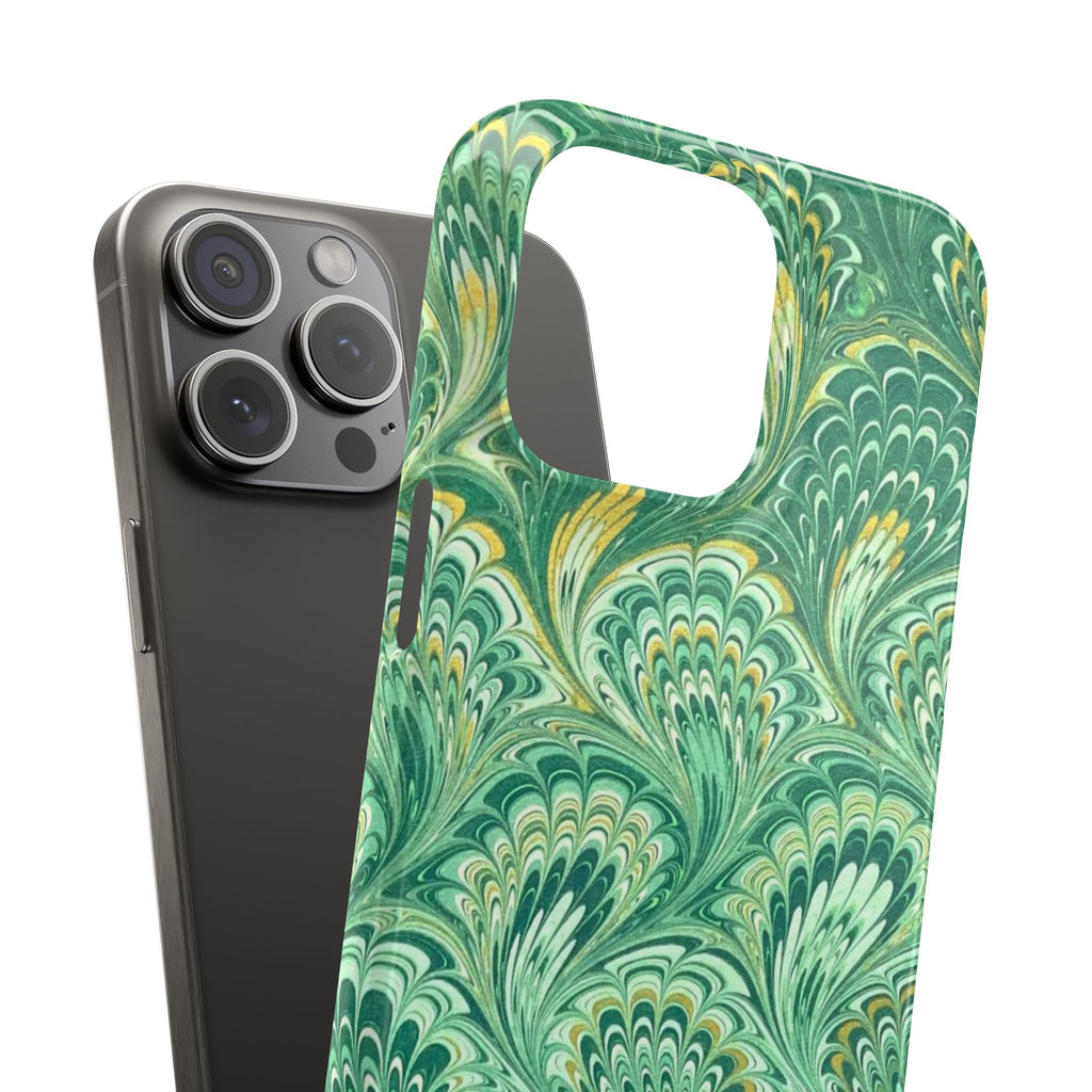 Marbled Feather Green Swirl - Single Layer Slim Phone Case