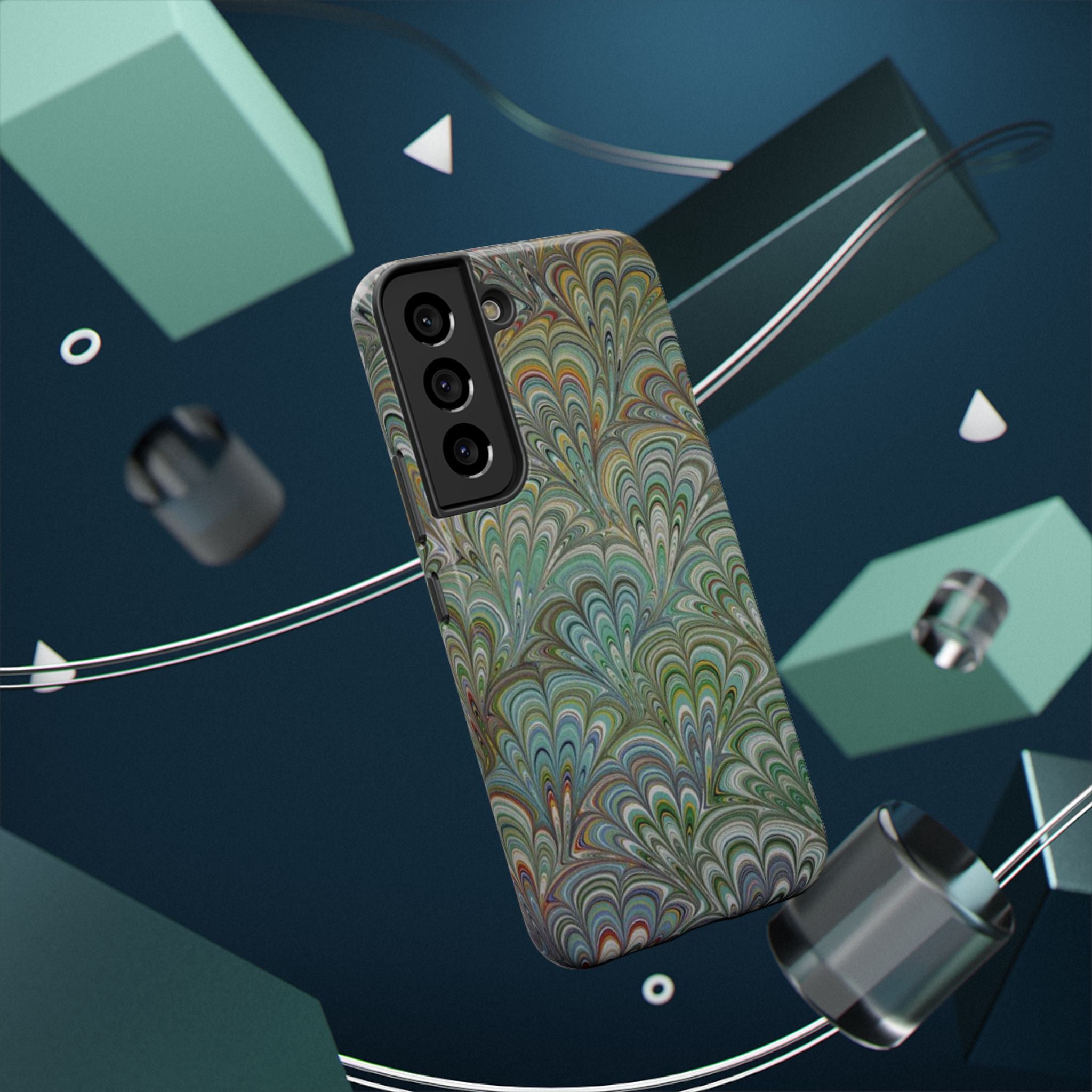 iPhone17 + All Models Phone Cases, Italian Peacock Feather Design, Stylish Impact-Resistant Shell, Protective Cover, Green Peacock Print