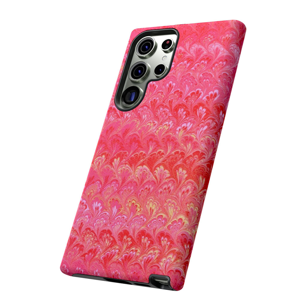 Pink and Gold Marbled Peacock Durable Phone Case - Olive Green and Brown - Matte or Glossy