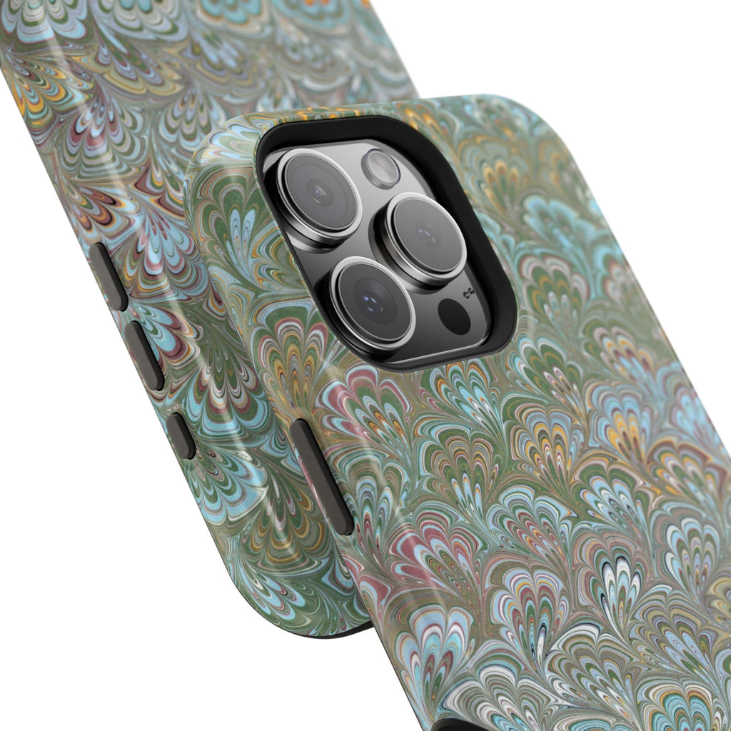 Green, Blue, + White Marbled Peacock - Dual Layer MAG SAFE Phone Case
