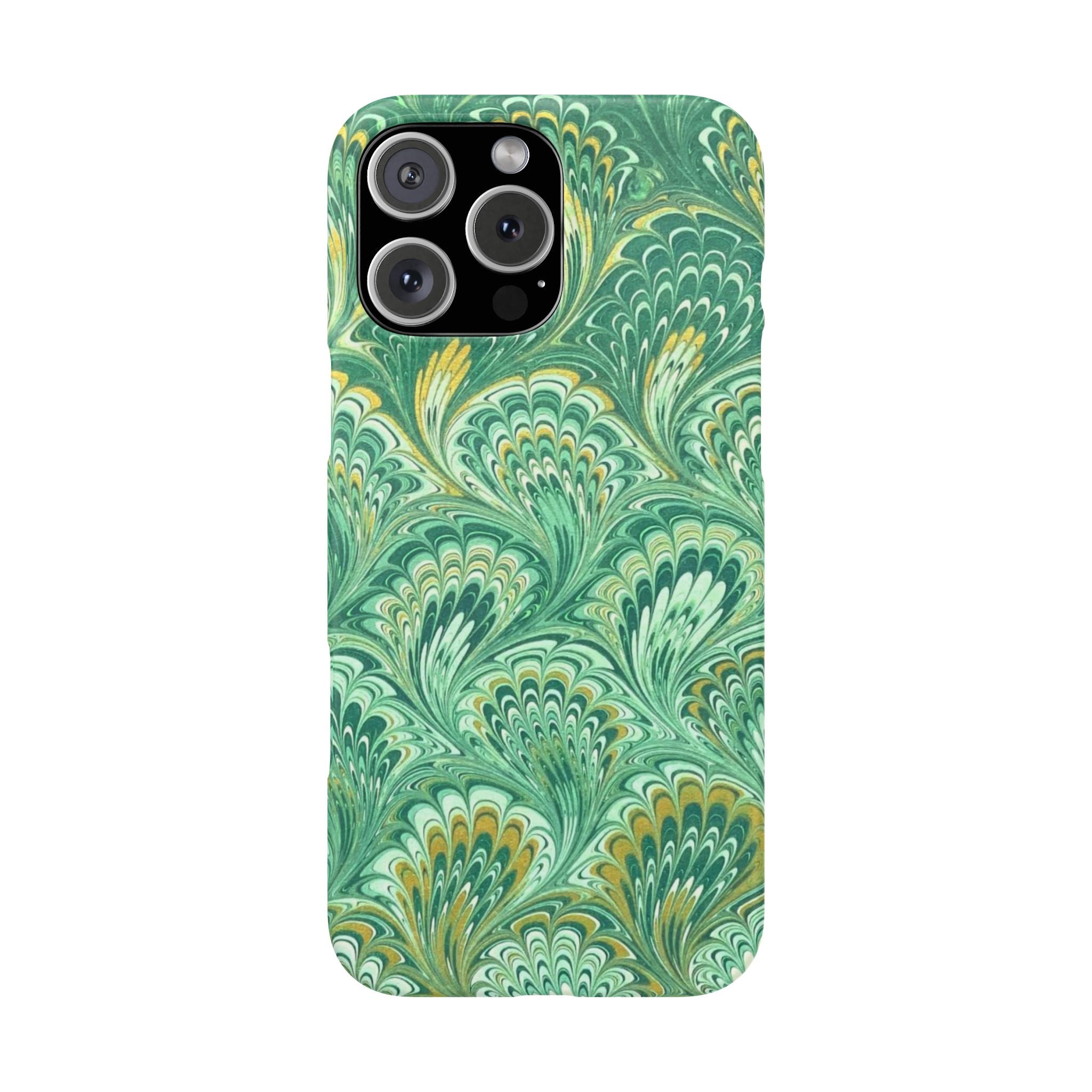 Marbled Feather Green Swirl - Single Layer Slim Phone Case