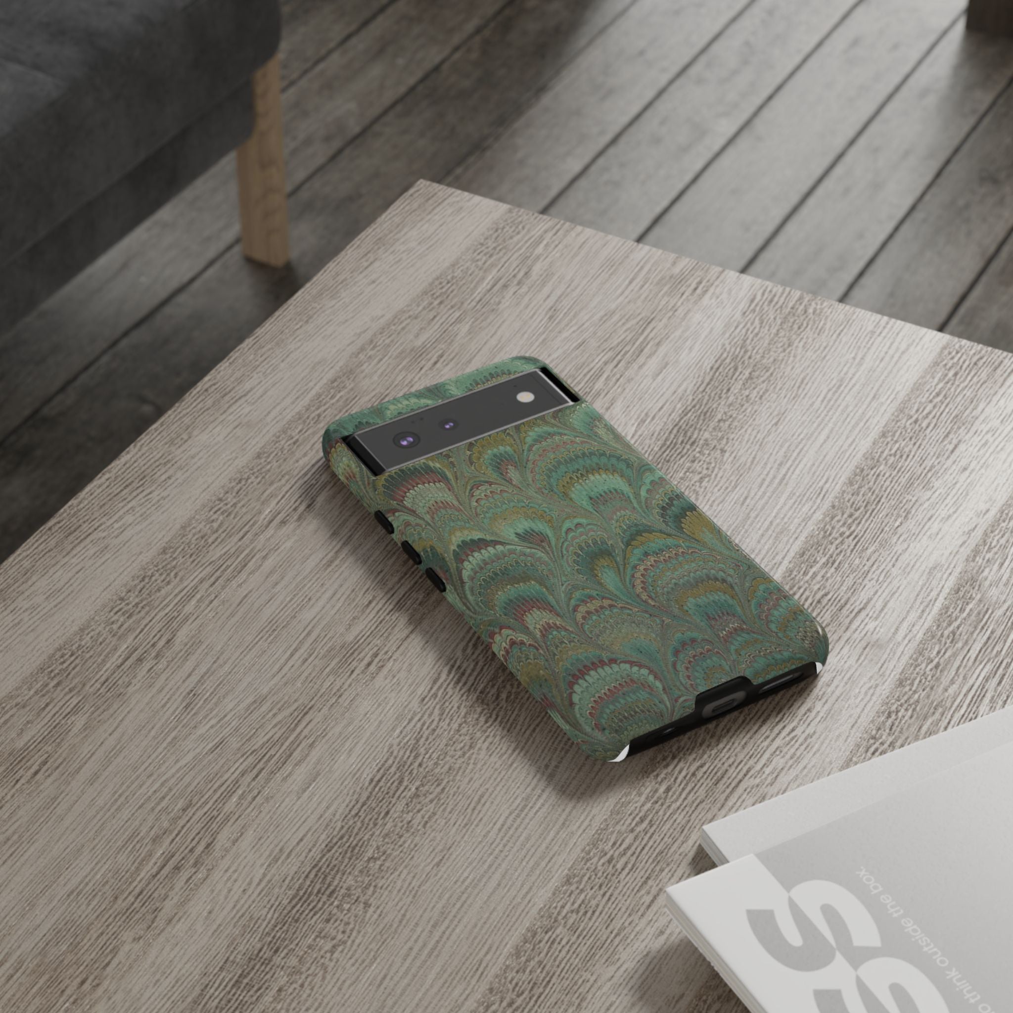Marbled Peacock Durable Phone Case - Olive Green and Brown - Matte or Glossy