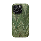 Green Marbled Slim Phone Case — Botanical Swirl Pattern Slim Case