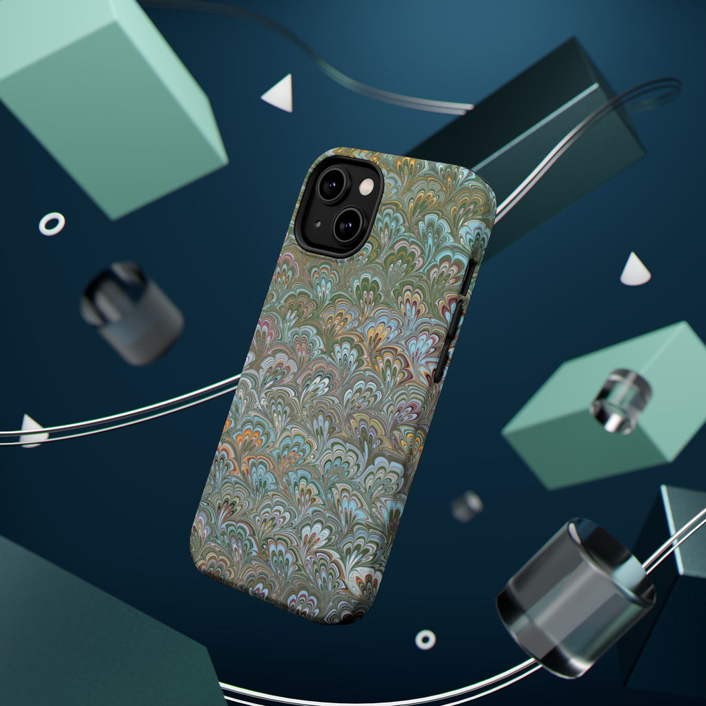 Green, Blue, + White Marbled Peacock - Dual Layer MAG SAFE Phone Case