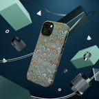 Green, Blue, + White Marbled Peacock - Dual Layer MAG SAFE Phone Case