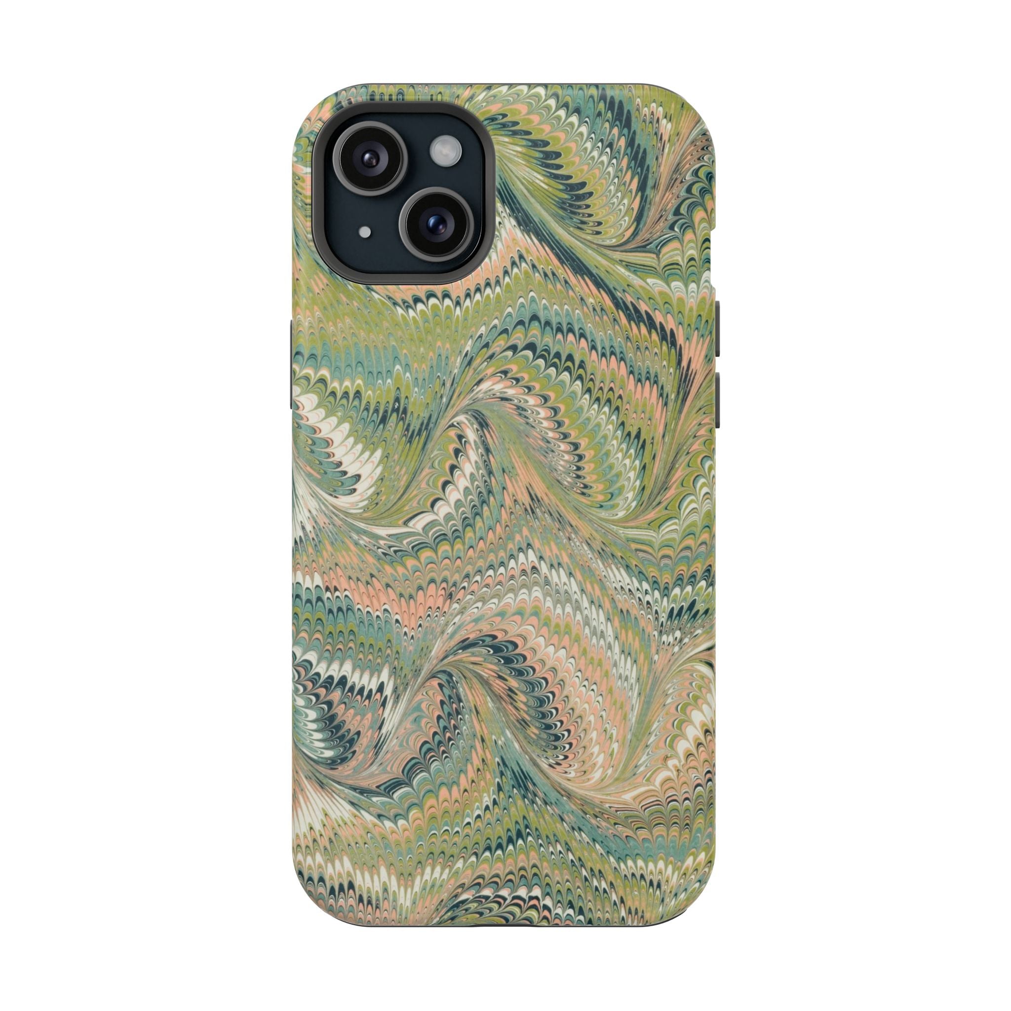 Marbled Swirl Pink and Green Impact-Resistant Phone Case for Apple + Samsung