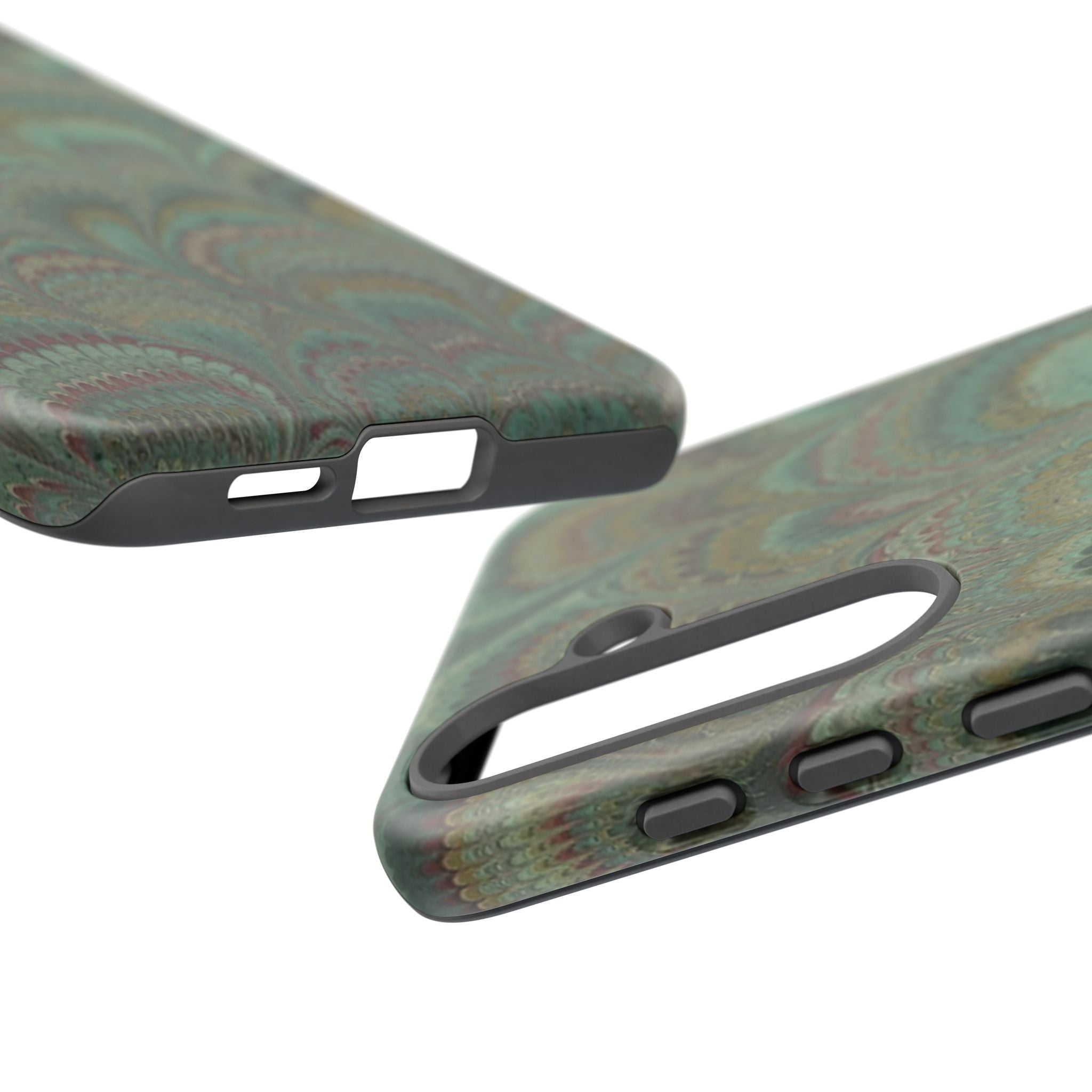 Marbled Peacock Durable Phone Case - Olive Green and Brown - Matte or Glossy