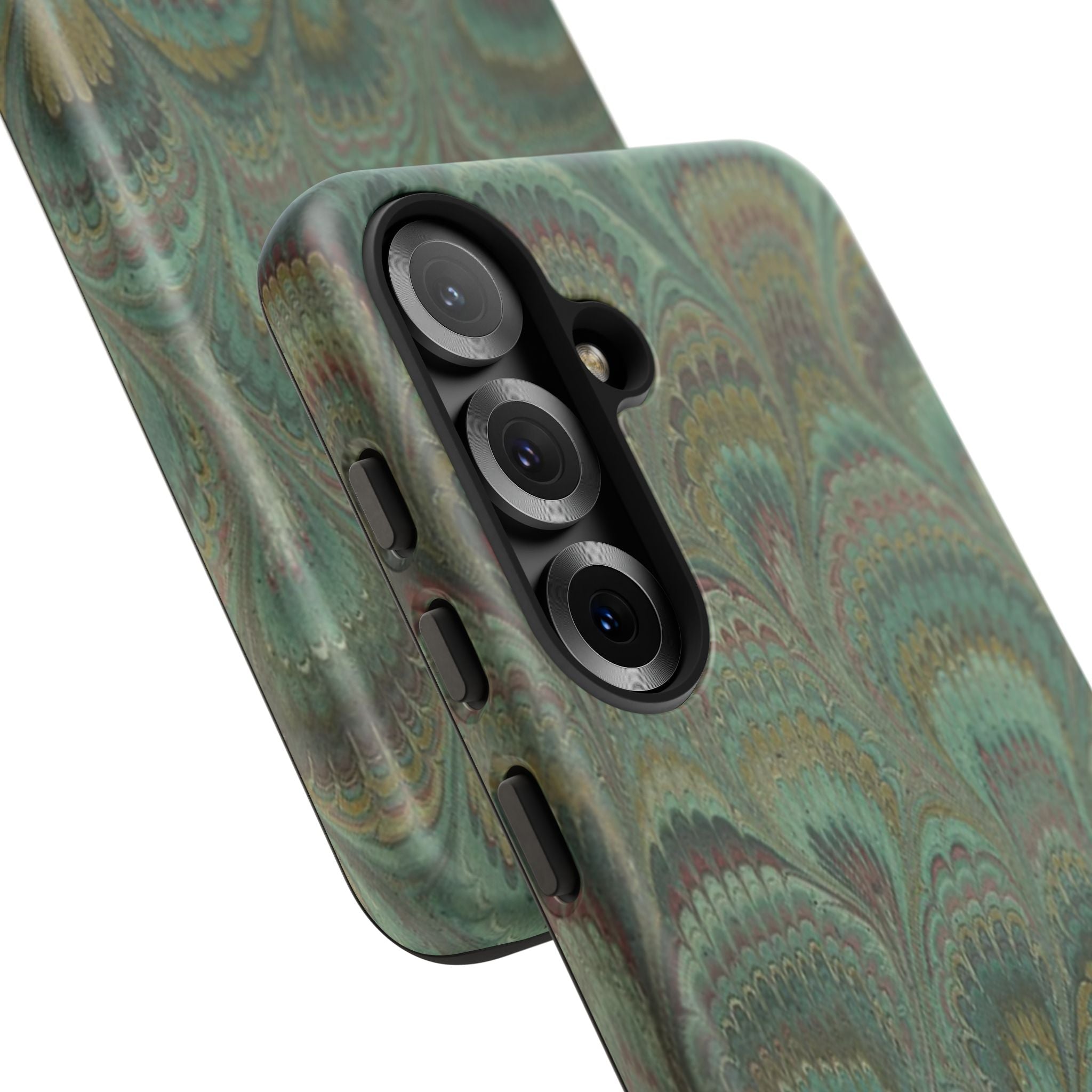 Marbled Peacock Durable Phone Case - Olive Green and Brown - Matte or Glossy