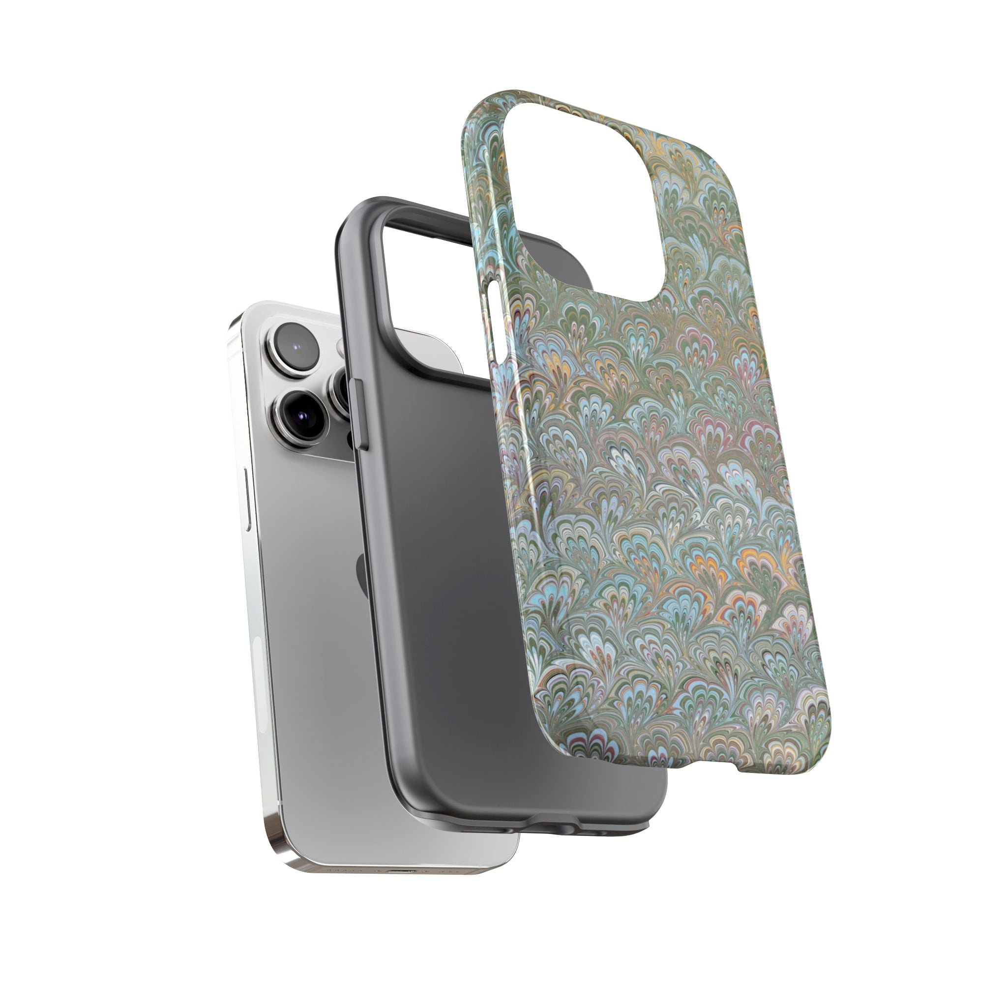 Blue and Green Feather Marbled Phone Case — Dual Layer - Tough Protective Phone Cover