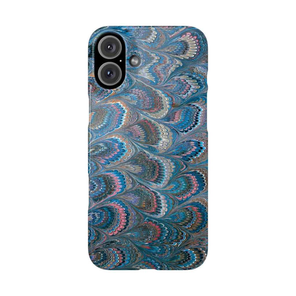 Blue and Pink FEATHER PEACKOCK Marbled VIntage Design, Italian Feather Phone Case, Slim Phone Cases, IPHONE 16 and all sizes