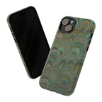 Marbled Peacock Durable Phone Case - Olive Green and Brown - Matte or Glossy