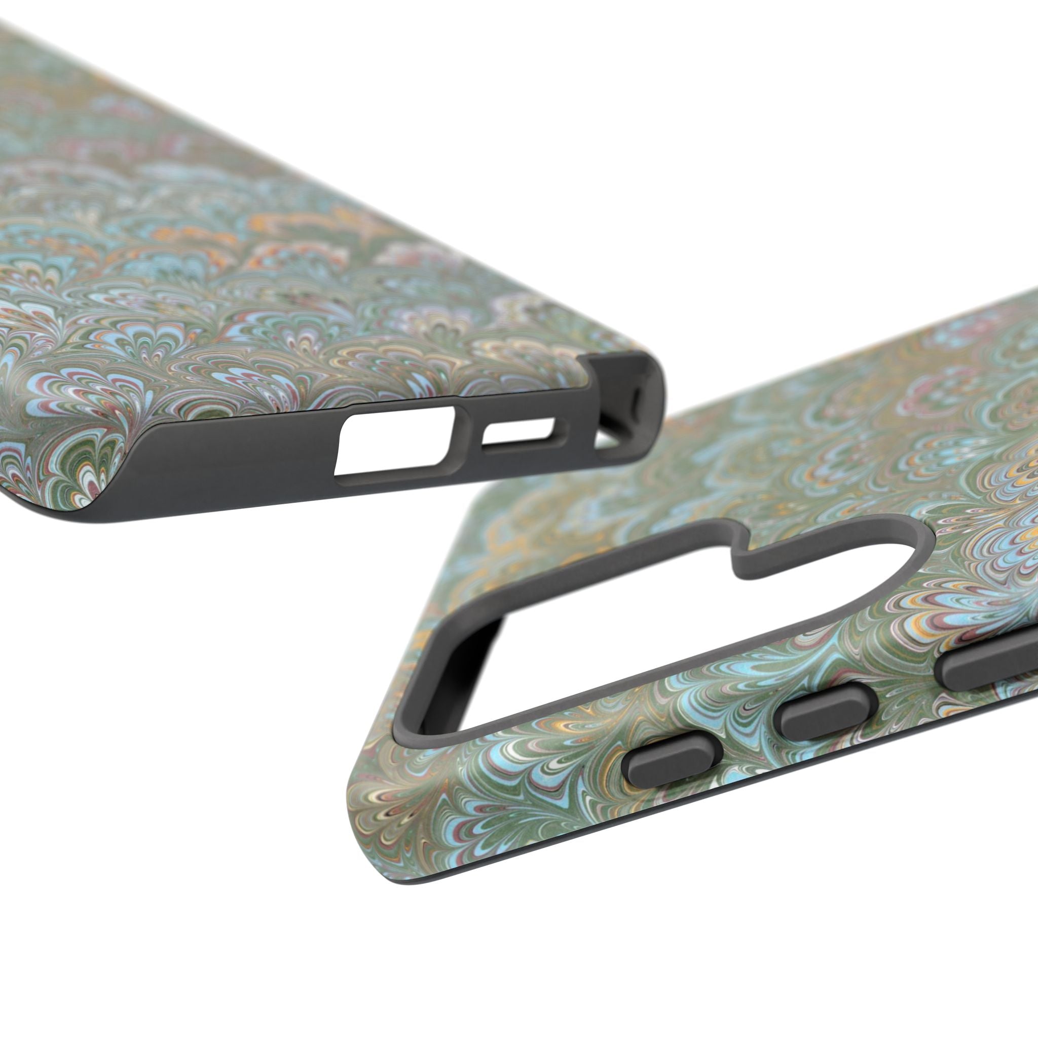 Blue and Green Feather Marbled Phone Case — Dual Layer - Tough Protective Phone Cover