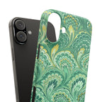 Marbled Feather Green Swirl - Single Layer Slim Phone Case