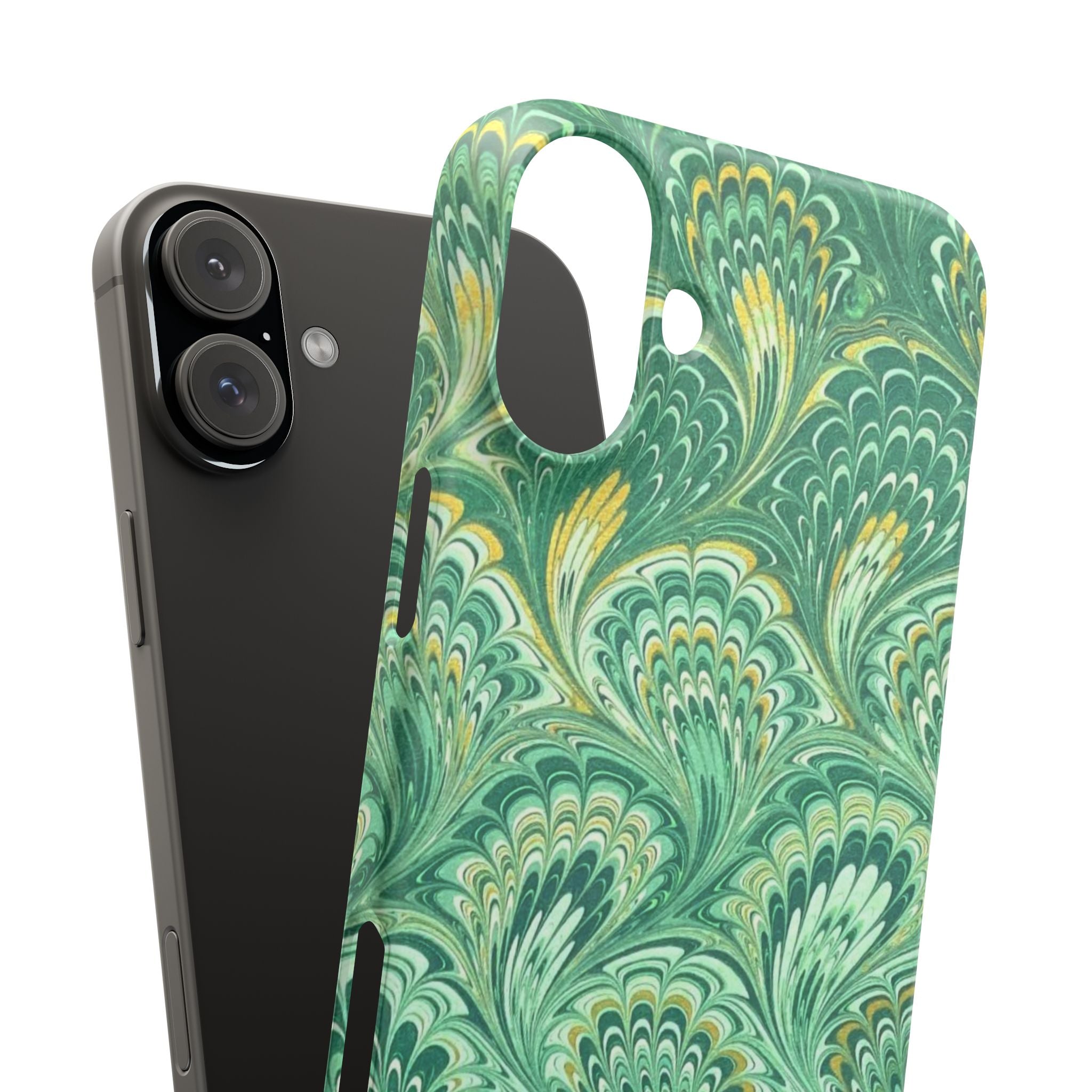 Marbled Feather Green Swirl - Single Layer Slim Phone Case