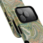 Florentine Marble iPhone Case | Inspired by Florence | Italian Marbled Paper Technique | Artisanal Green Swirl | Dual-Layer Protective Case | Matte or Glossy