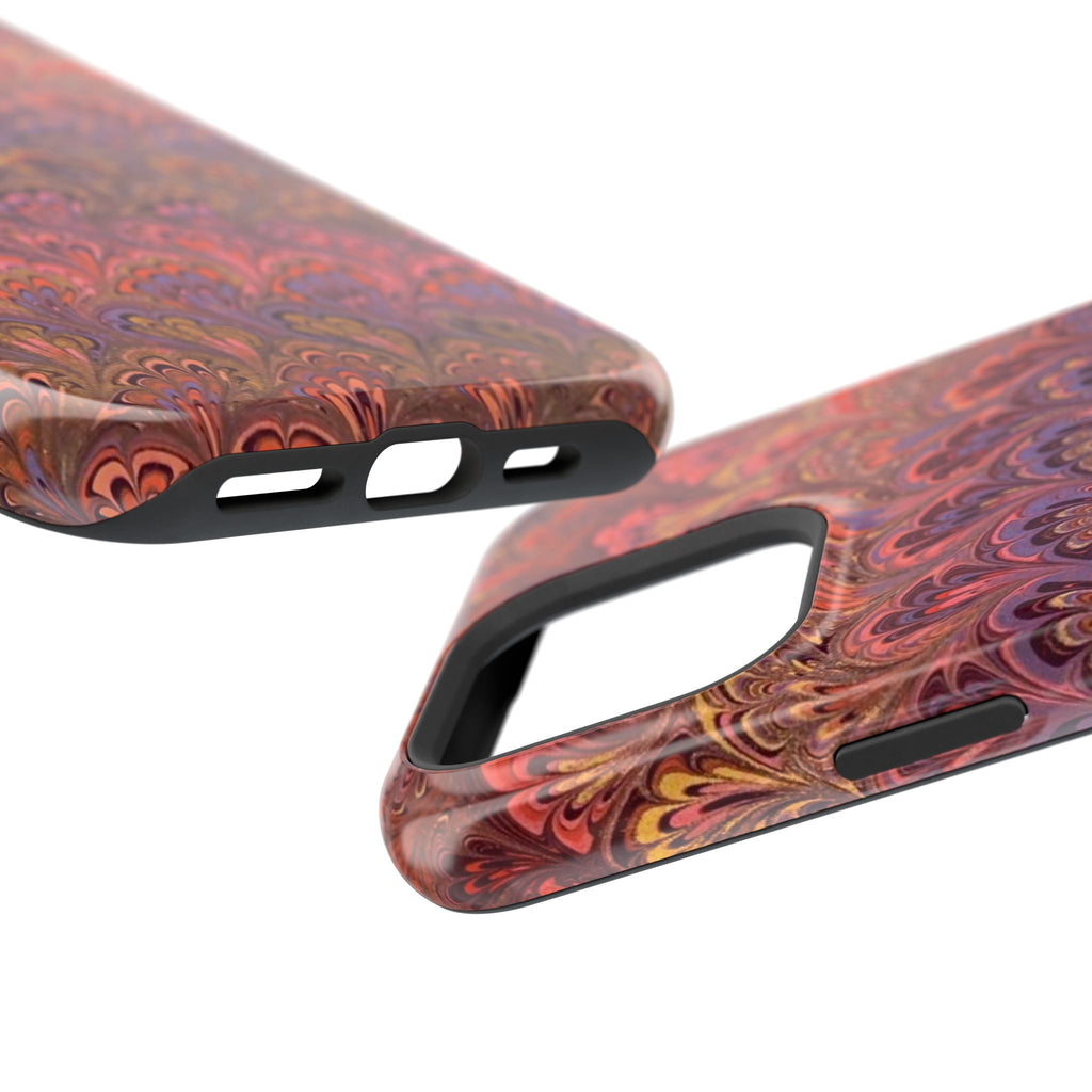 Mag Safe Marble iPhone Case - Red, Burgundy, Lavender & Gold Impact-Resistant