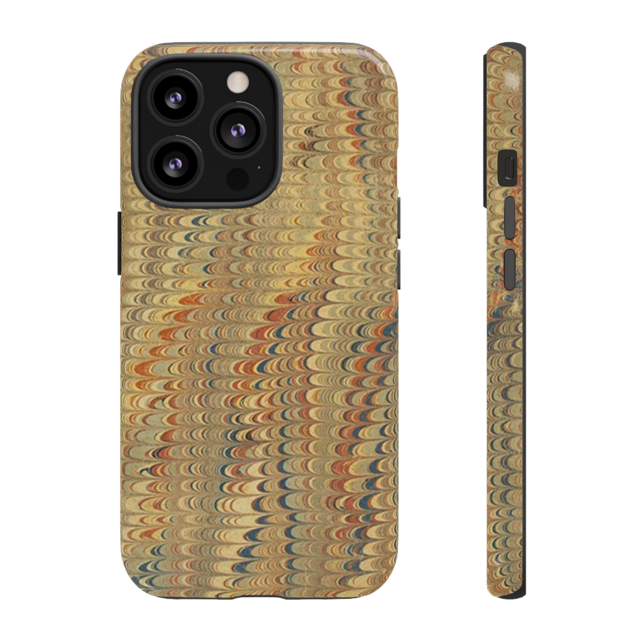 Beige and Blue Marbled Durable Phone Case - Dual Layer - Matte or Glossy