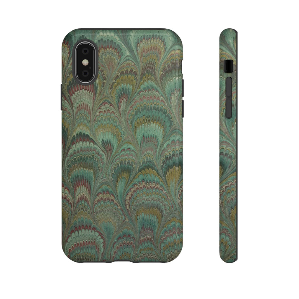 Marbled Peacock Durable Phone Case - Olive Green and Brown - Matte or Glossy