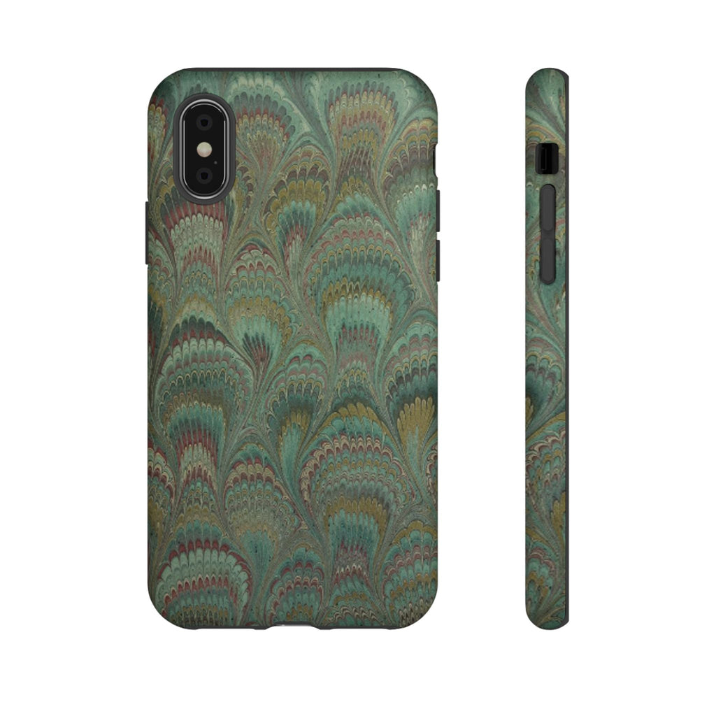Marbled Peacock Durable Phone Case - Olive Green and Brown - Matte or Glossy
