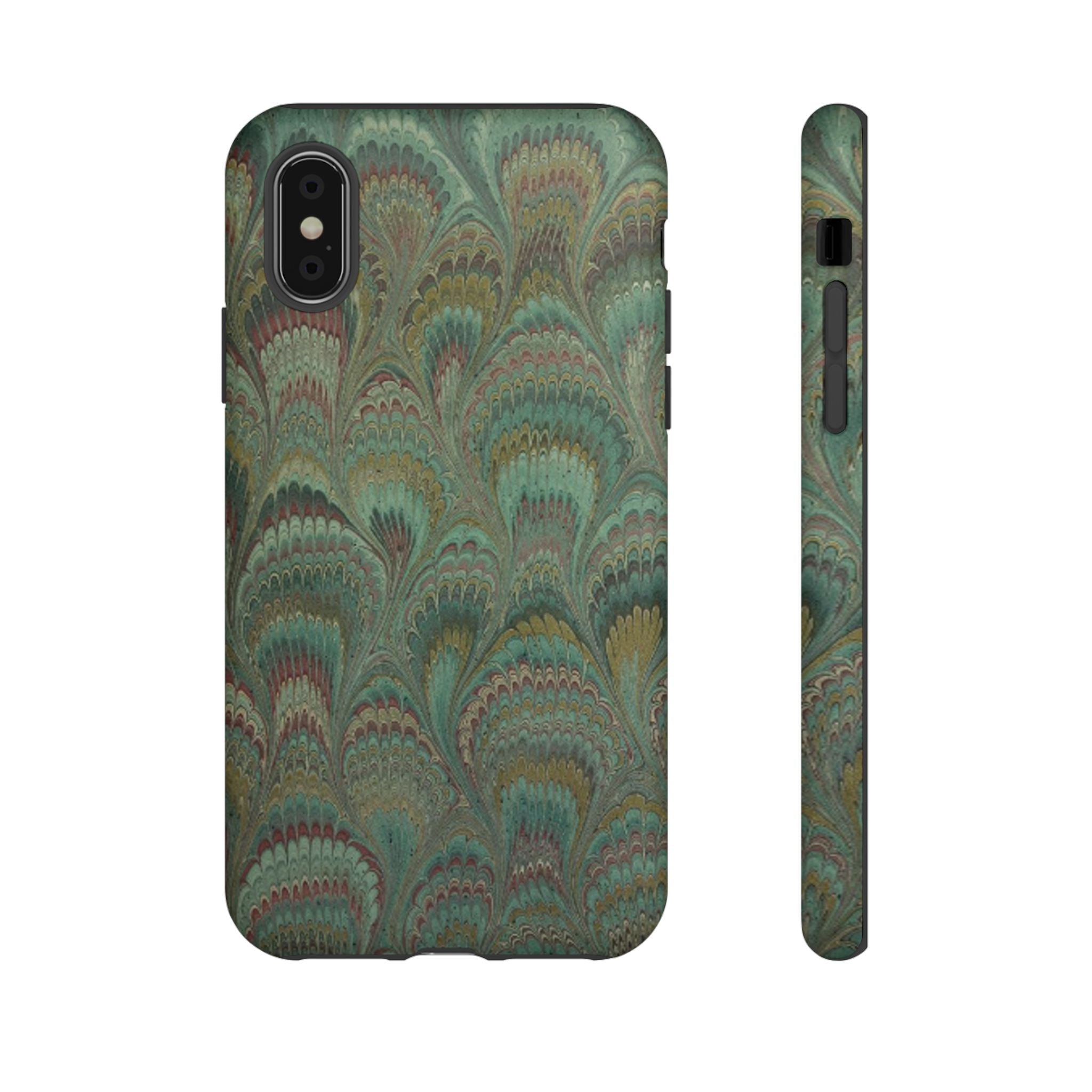 Marbled Peacock Durable Phone Case - Olive Green and Brown - Matte or Glossy