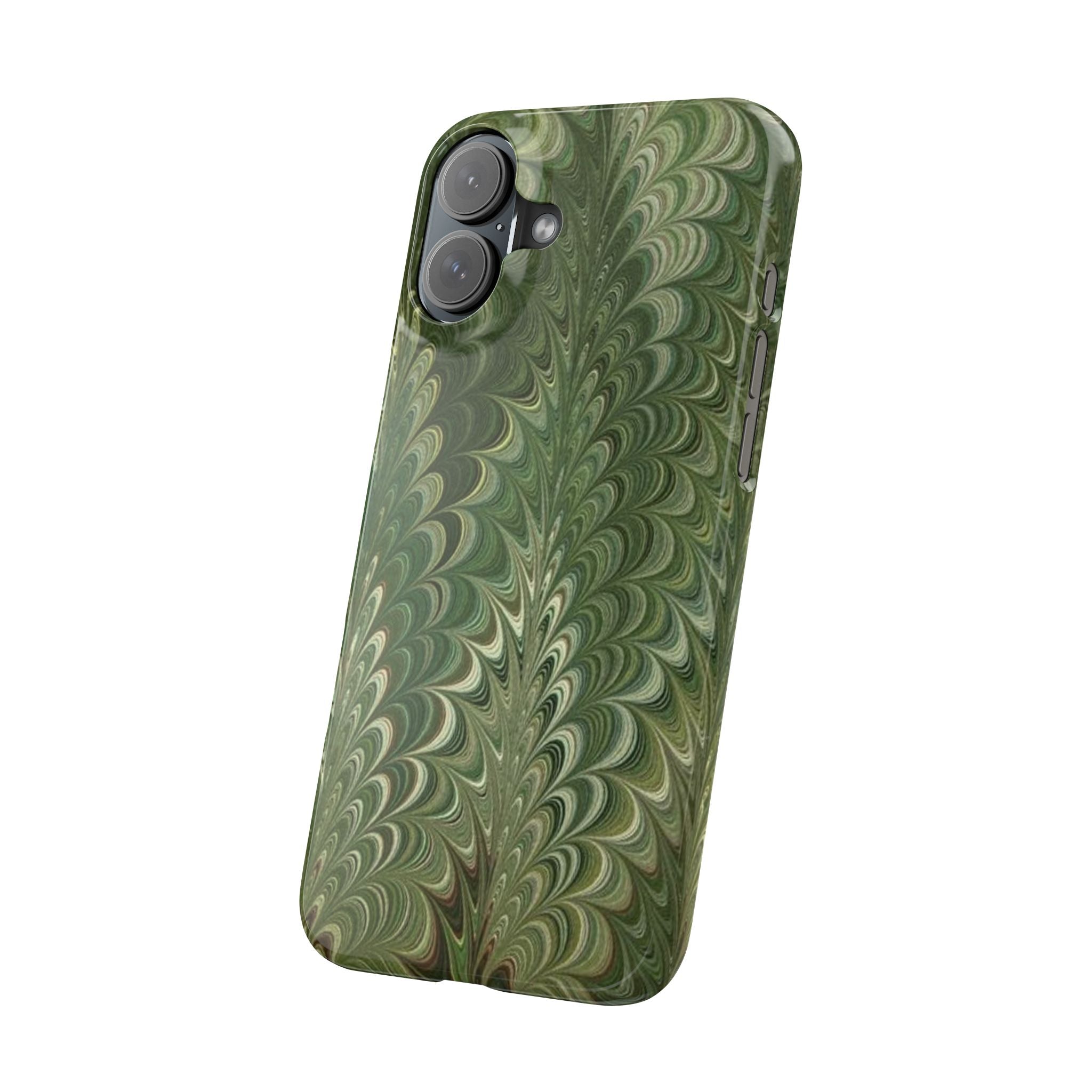 Green Marbled Slim Phone Case — Botanical Swirl Pattern Slim Case