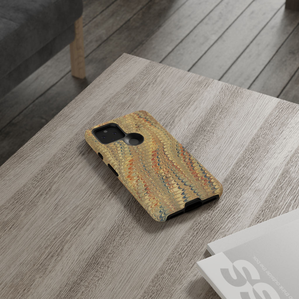 Beige and Blue Marbled Durable Phone Case - Dual Layer - Matte or Glossy