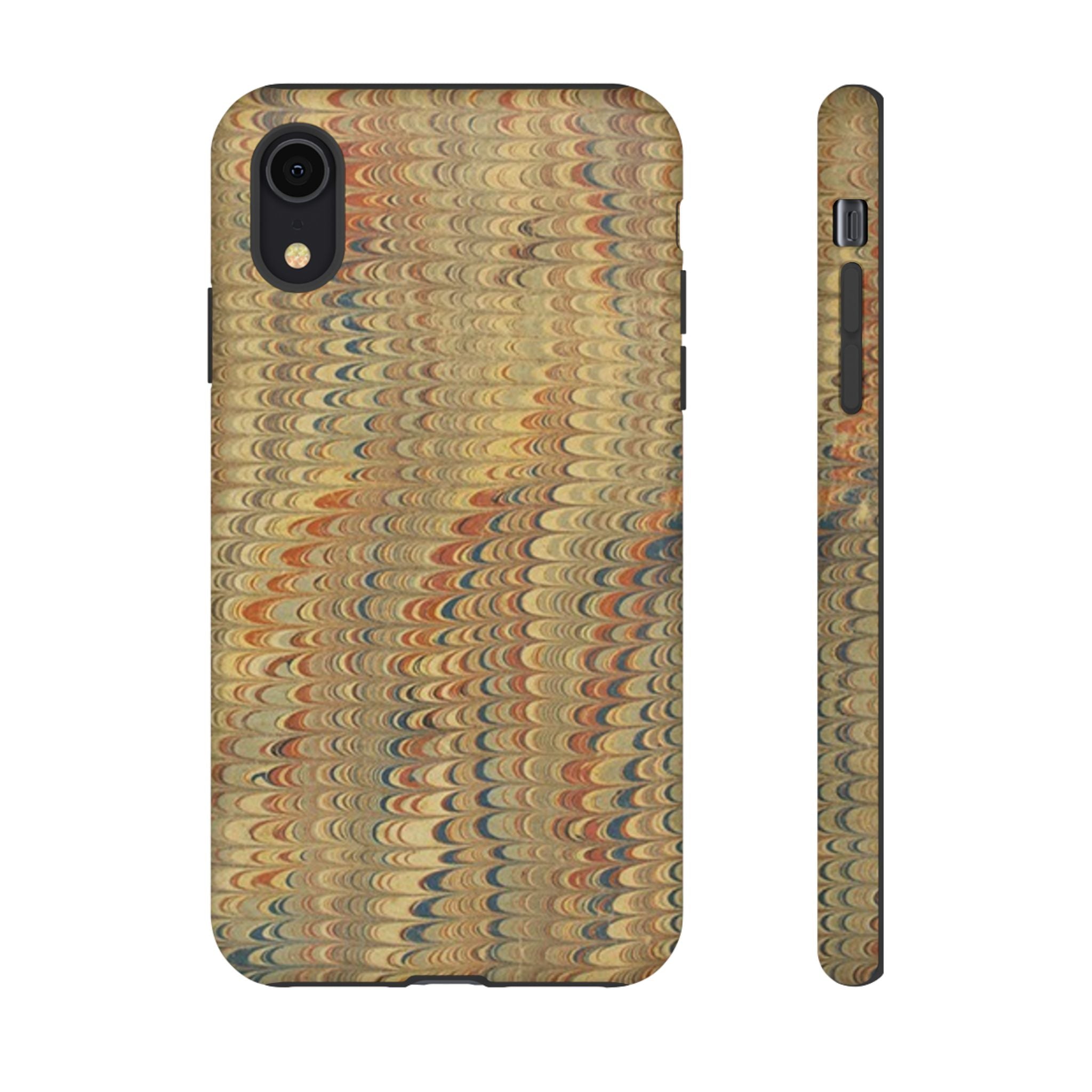 Beige and Blue Marbled Durable Phone Case - Dual Layer - Matte or Glossy