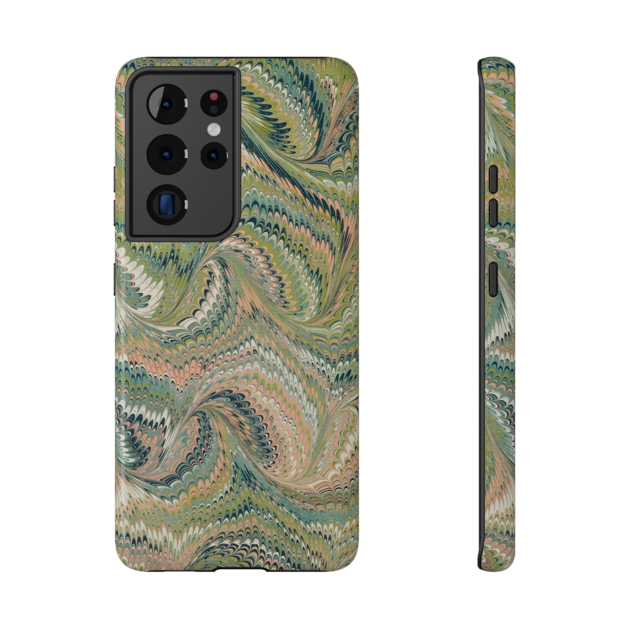 Marbled Swirl Pink and Green Impact-Resistant Phone Case for Apple + Samsung