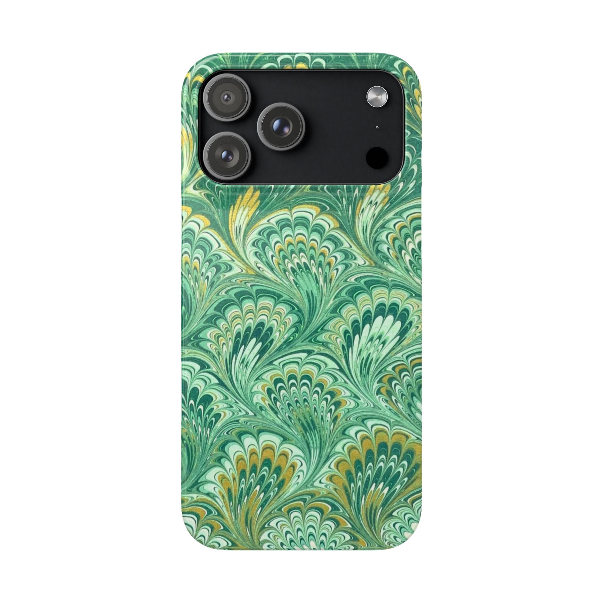 Marbled Feather Green Swirl - Single Layer Slim Phone Case