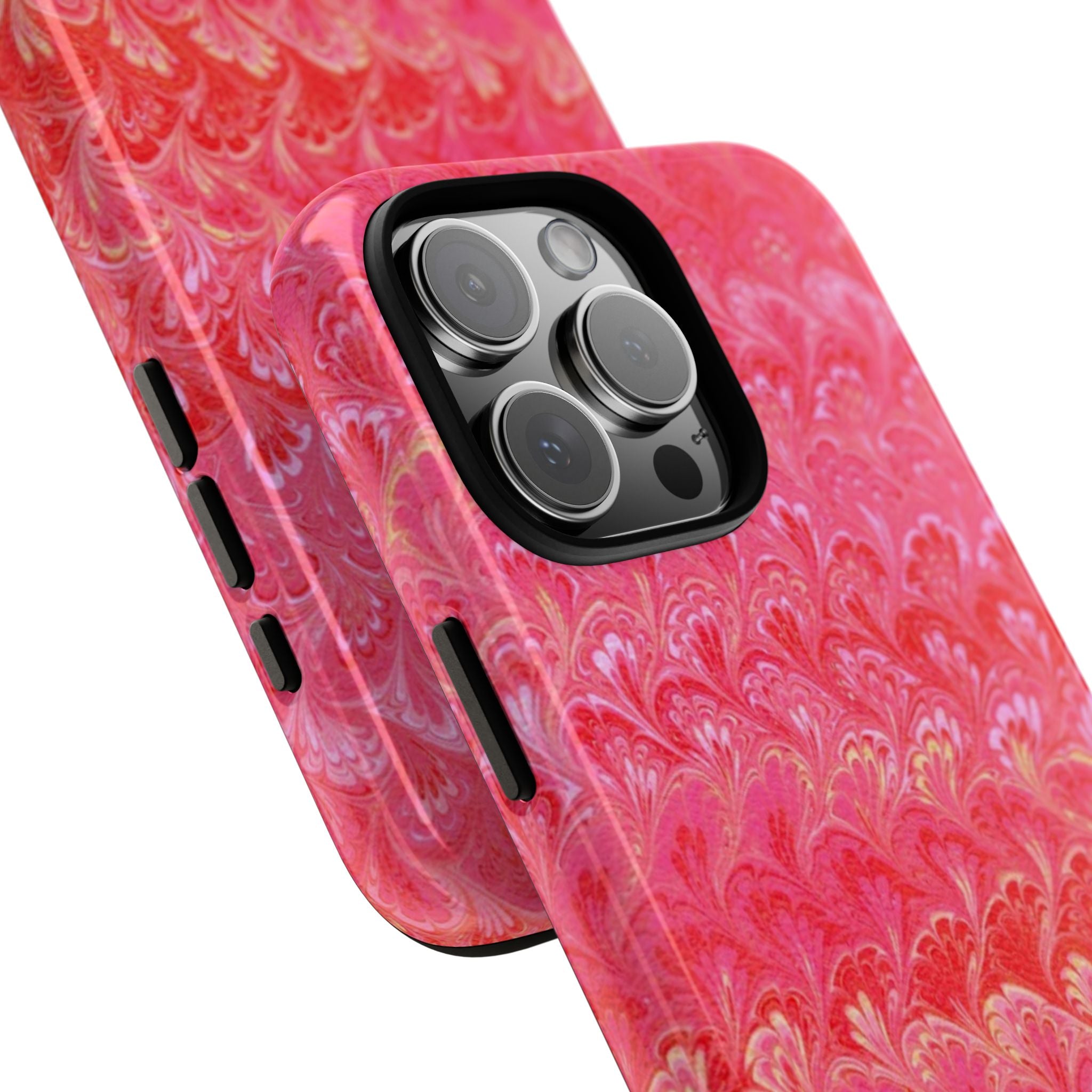 Pink and Gold Marbled Peacock Durable Phone Case - Olive Green and Brown - Matte or Glossy