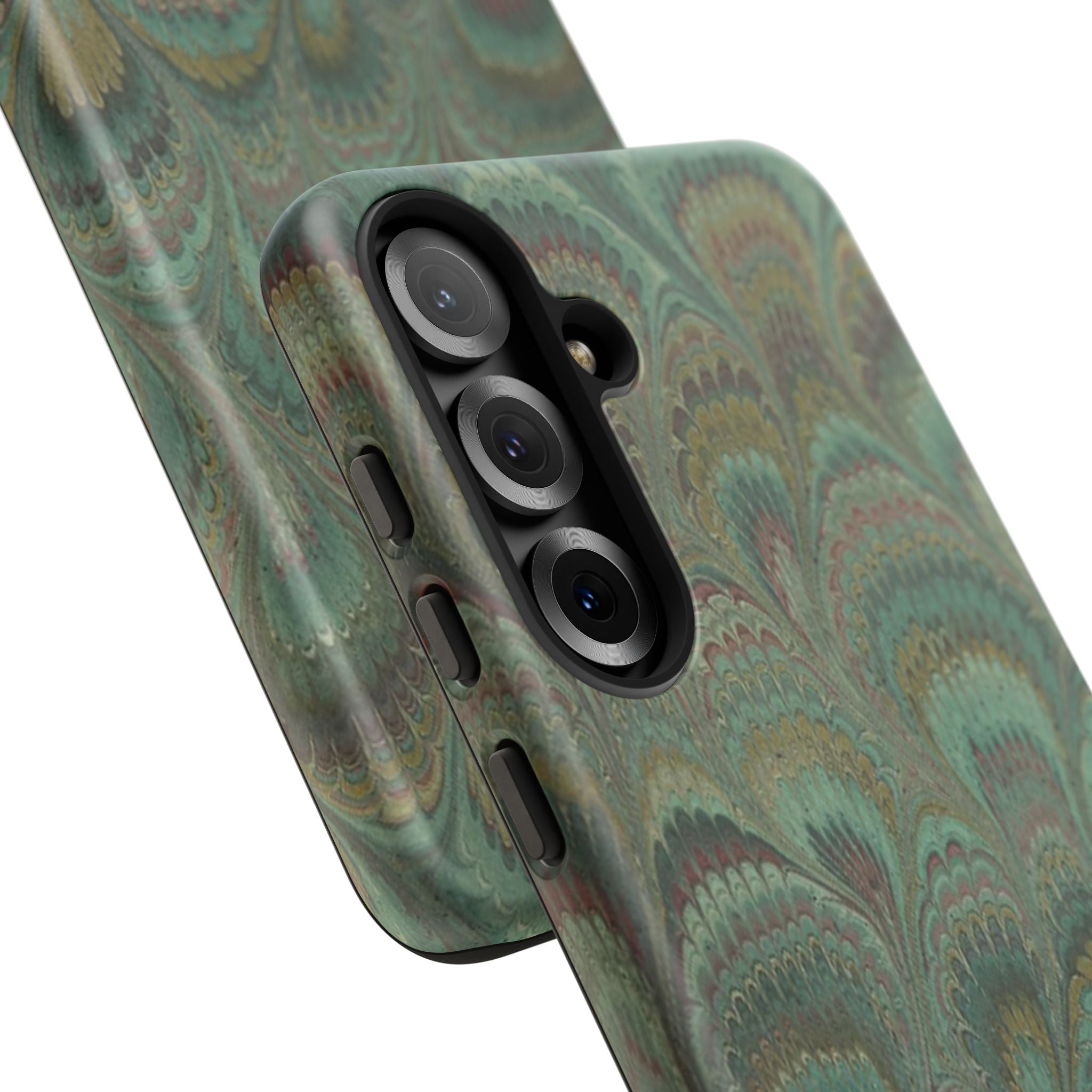 Marbled Peacock Durable Phone Case - Olive Green and Brown - Matte or Glossy
