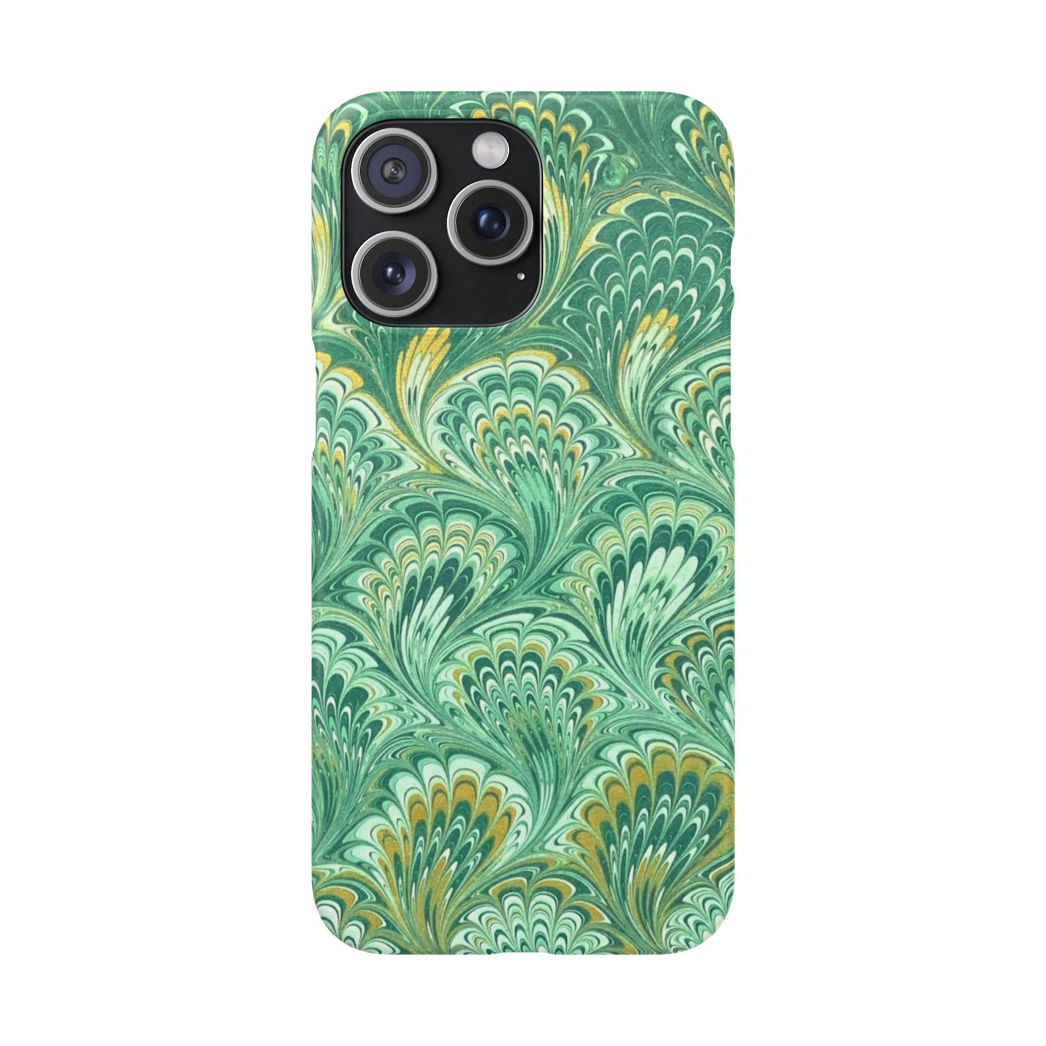 Marbled Feather Green Swirl - Single Layer Slim Phone Case
