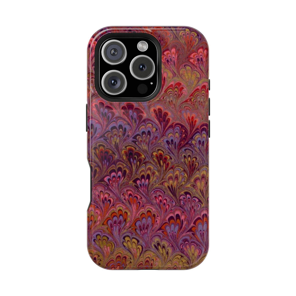 Red, Burgundy, Lavender Italian Peacock Feather Design Phone Case
