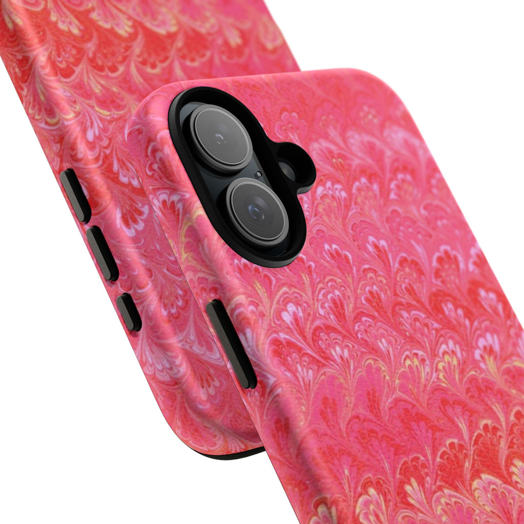 Pink and Gold Marbled Peacock Durable Phone Case - Olive Green and Brown - Matte or Glossy